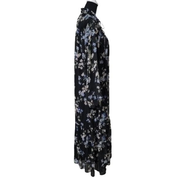 H&M Size S Ruffled Floral Chiffon Maxi Dress, Blue with Floral Pattern, NEW - Picture 6 of 16